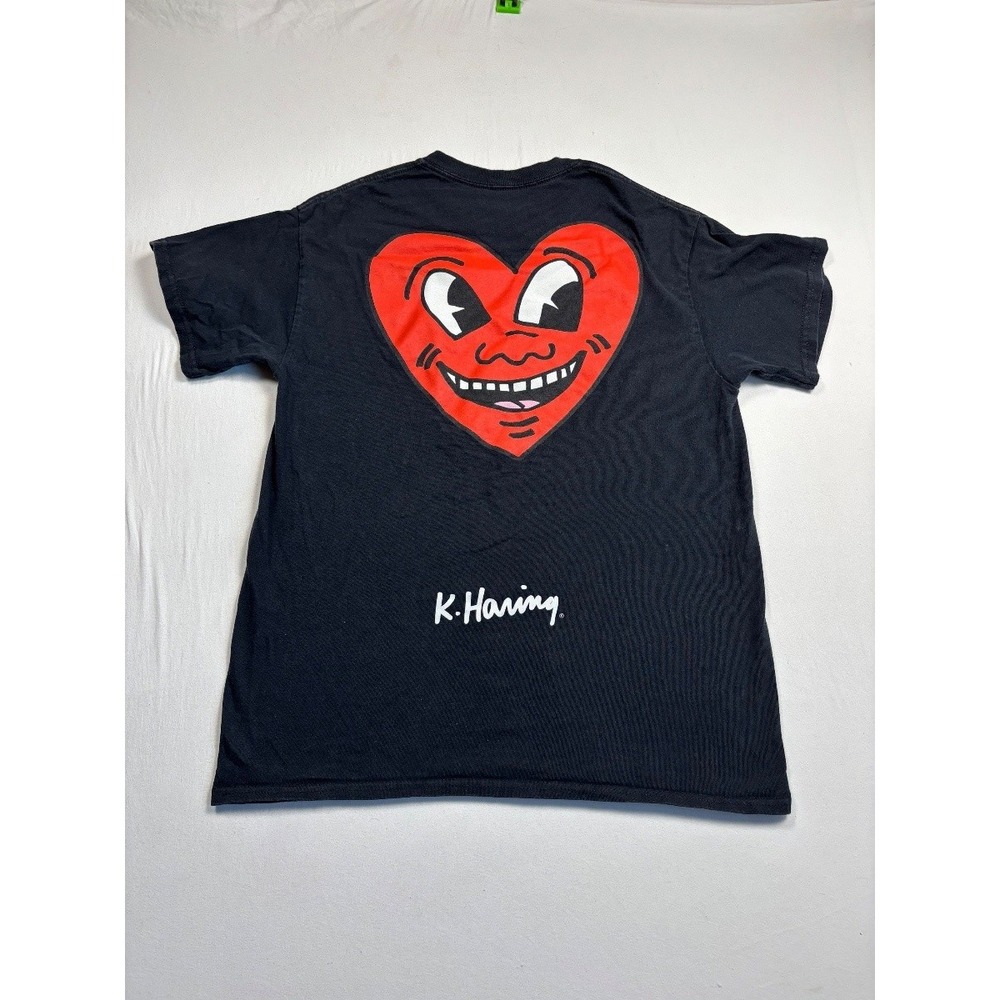Keith Haring Men's T Shirt Medium Black Heart Graphic Cotton Crew Neck